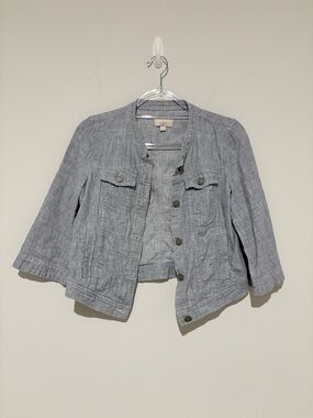 LOFT ANN TAYLOR Linen/Cotton Lined Cropped 3/4 sleeve Denim Jacket blue SP